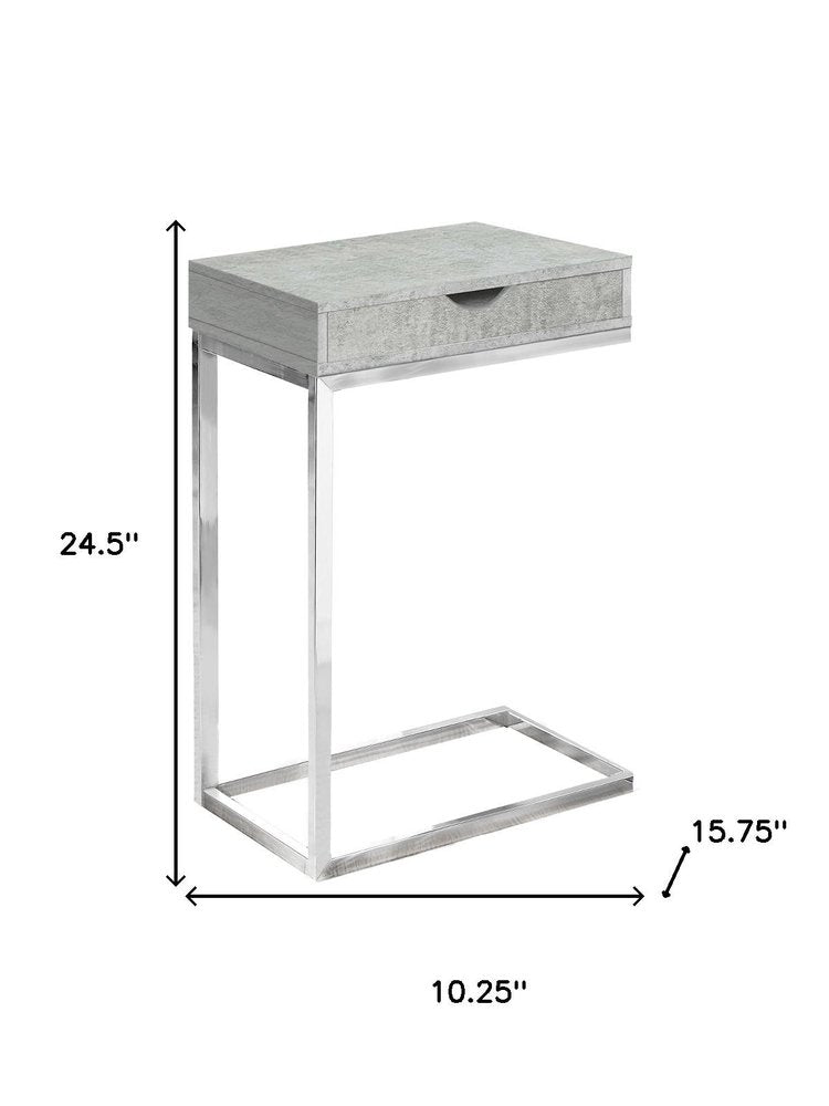 10.25" X 15.75" X 24.5" Grey Finish And Laminated Metal Accent Table