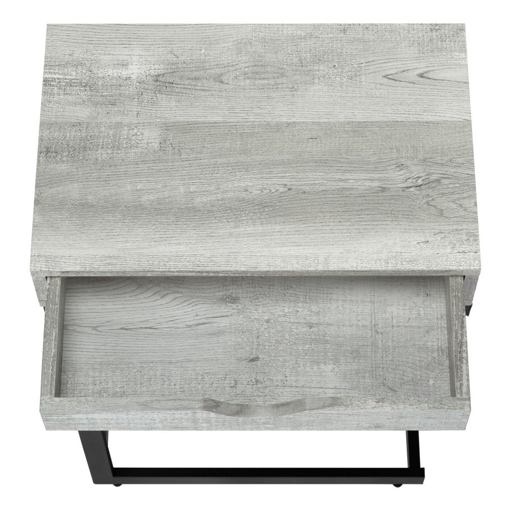 10.25" X 15.75" X 24.5" Grey Finish And Laminated Metal Accent Table