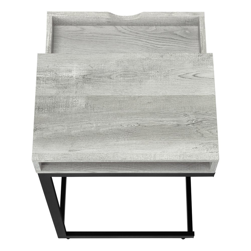 10.25" X 15.75" X 24.5" Grey Finish And Laminated Metal Accent Table