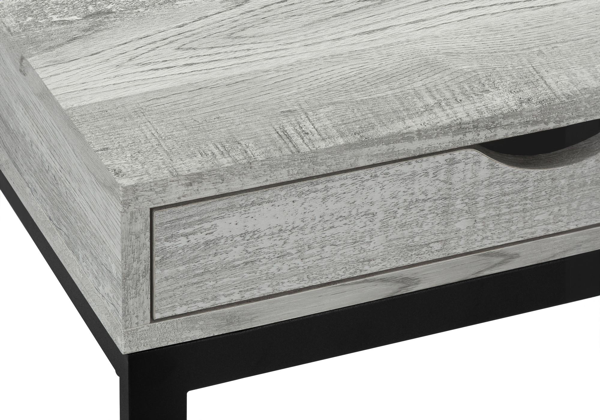 10.25" X 15.75" X 24.5" Grey Finish Drawer And Black Metal Accent Table