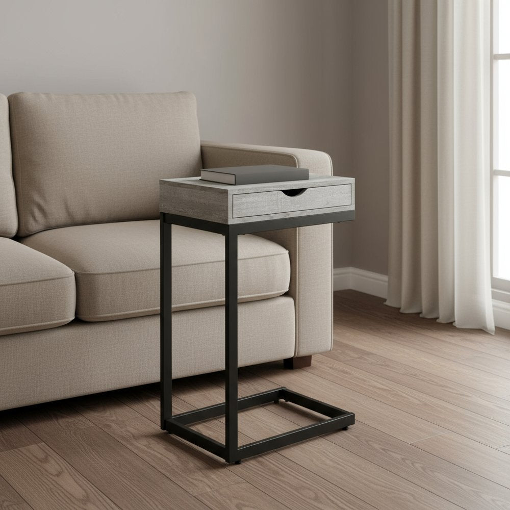 10.25" X 15.75" X 24.5" Grey Finish And Laminated Metal Accent Table