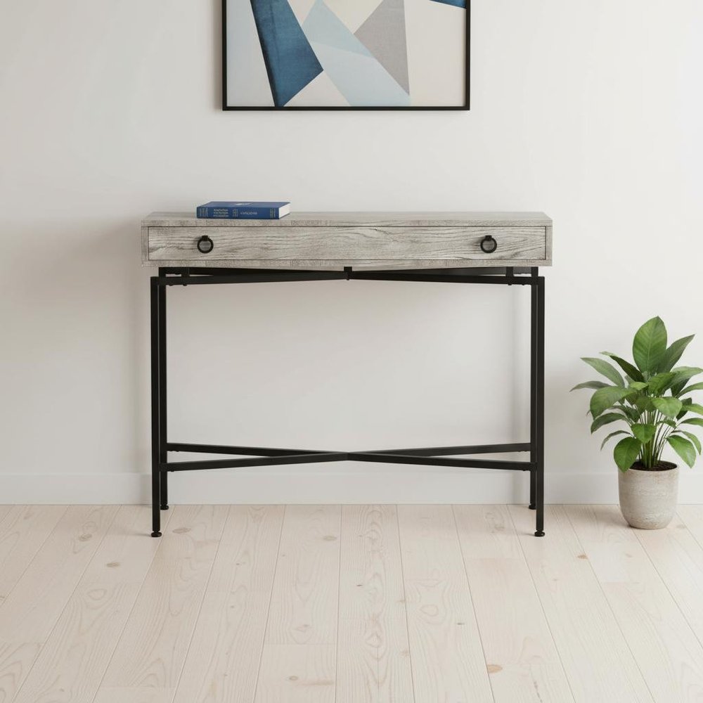 43" Brown And Black Cross Leg Console Table