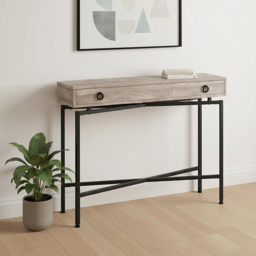 43" Taupe And Black Cross Leg Console Table
