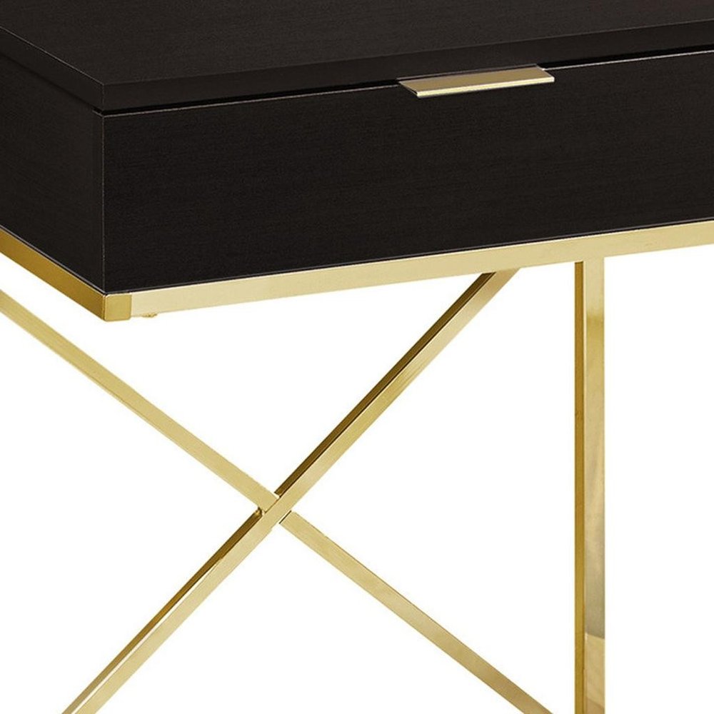 24" Gold And Black Wood And Metal End Table With Drawer