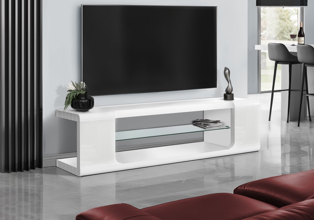 15.75" X 59" X 15.75" White Clear Hollow Core Tempered Glass TV Stand