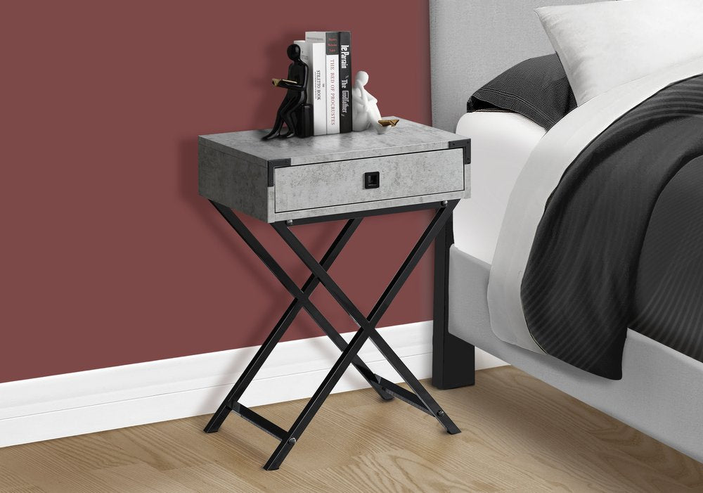 24" Silver And Deep Taupe Wood And Metal End Table With Drawer