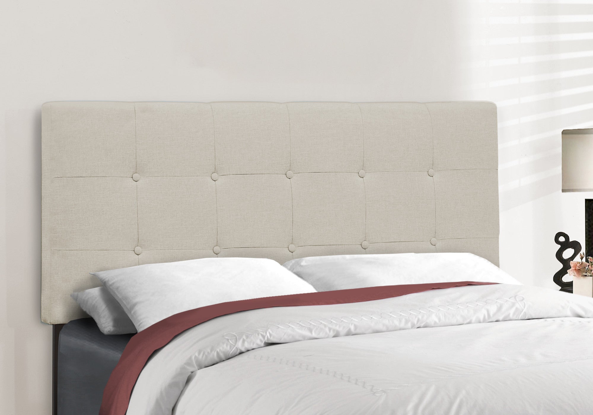 Beige Full Tufted Upholstered Bed Frame