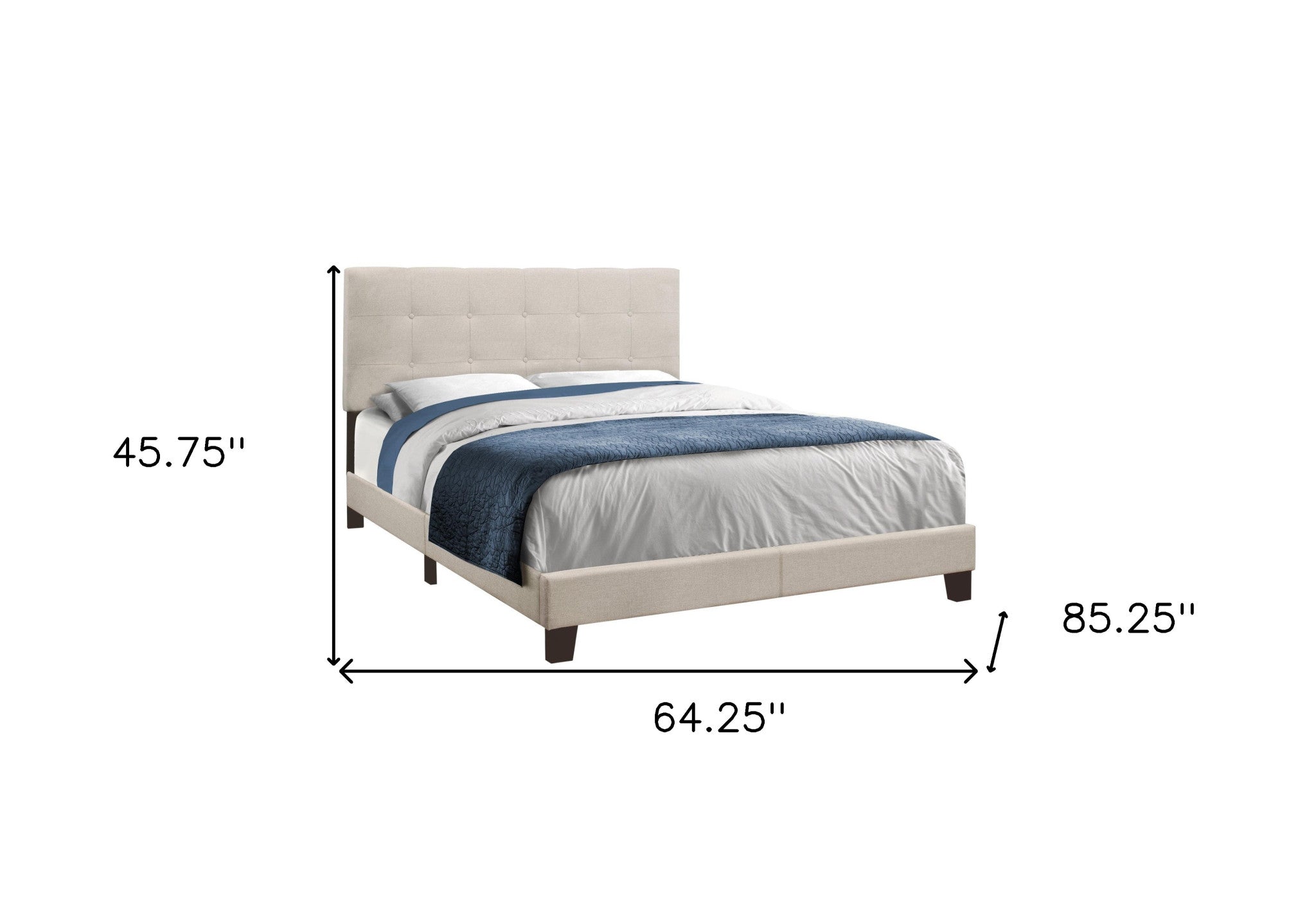 Beige Queen Upholstered Bed Frame