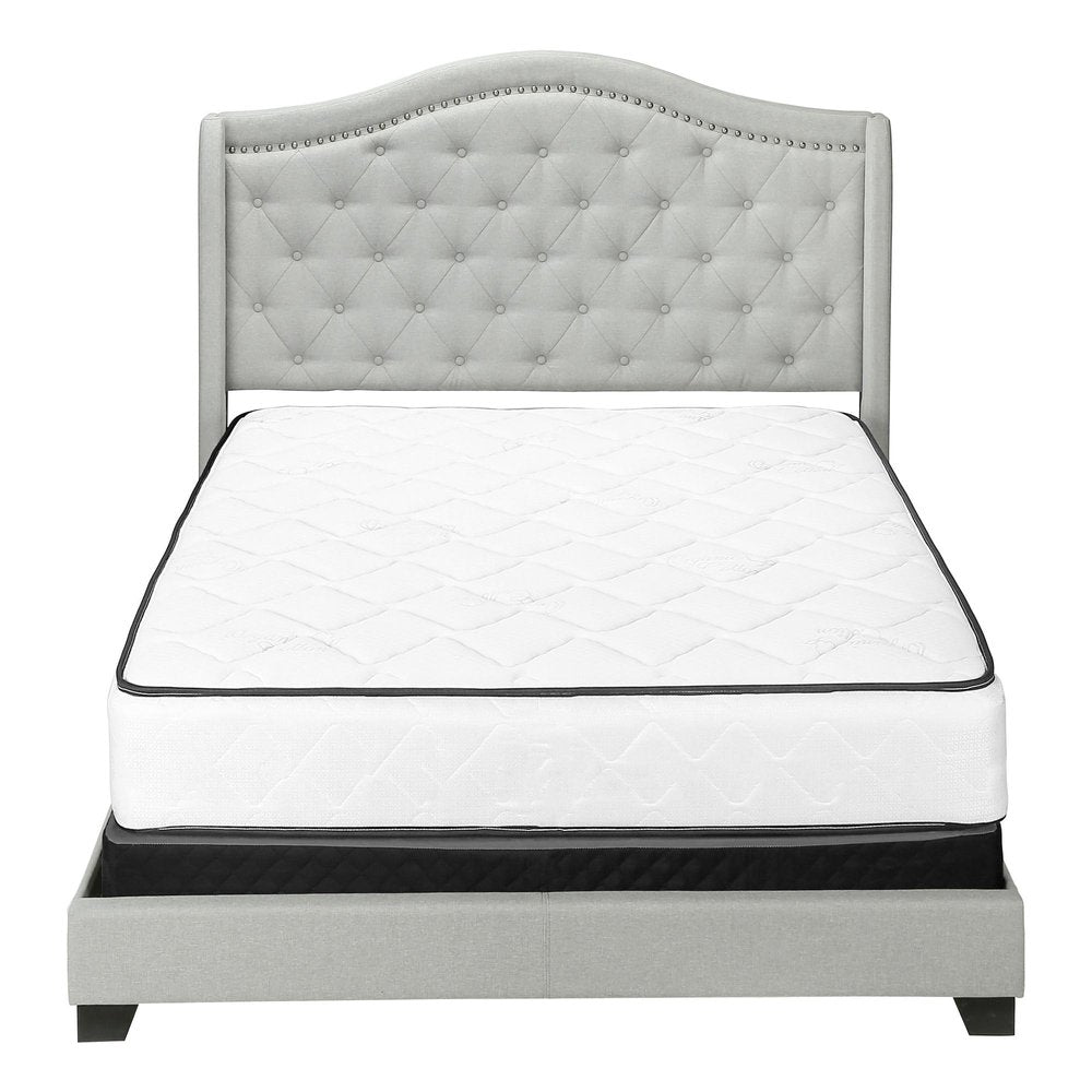 Light Gray and Gray Wood Tufted Upholstered Queen Bed Frame with Nailhead Trim