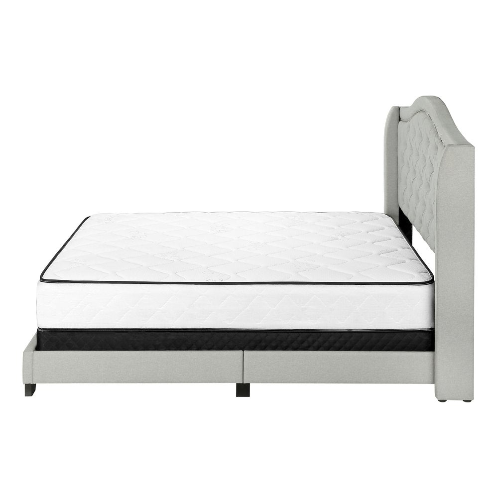 Light Gray and Gray Wood Tufted Upholstered Queen Bed Frame with Nailhead Trim