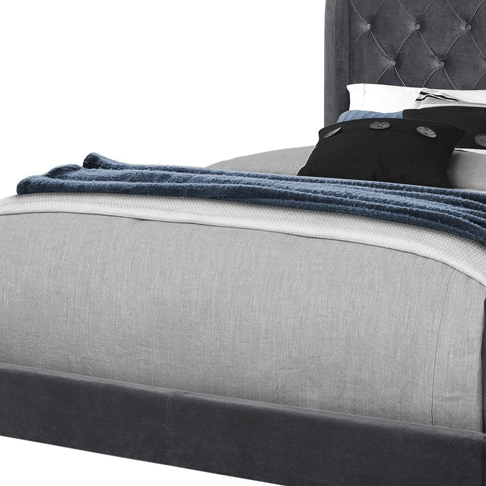 Light Gray and Gray Wood Tufted Upholstered Queen Bed Frame with Nailhead Trim