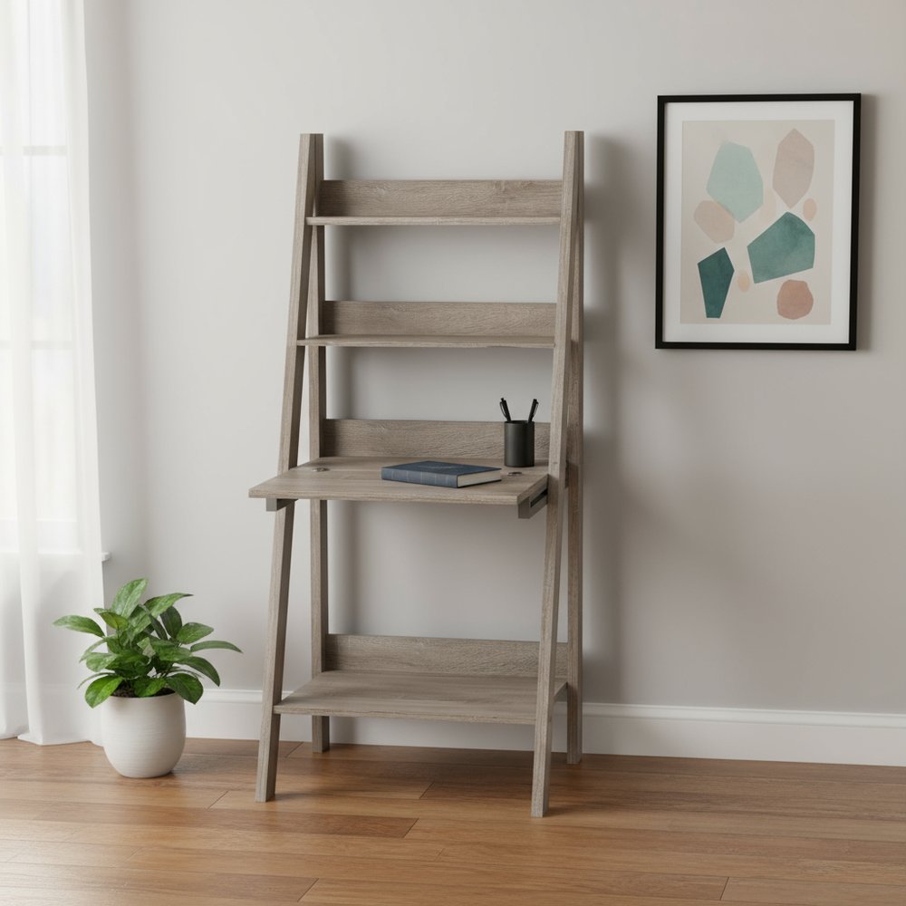 26" Taupe Wood Ladder Desk