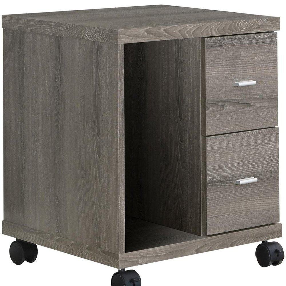 17.75" X 17.75" X 23" Dark Taupe Particle Board Hollow Core 2 Drawers Office Cabinet