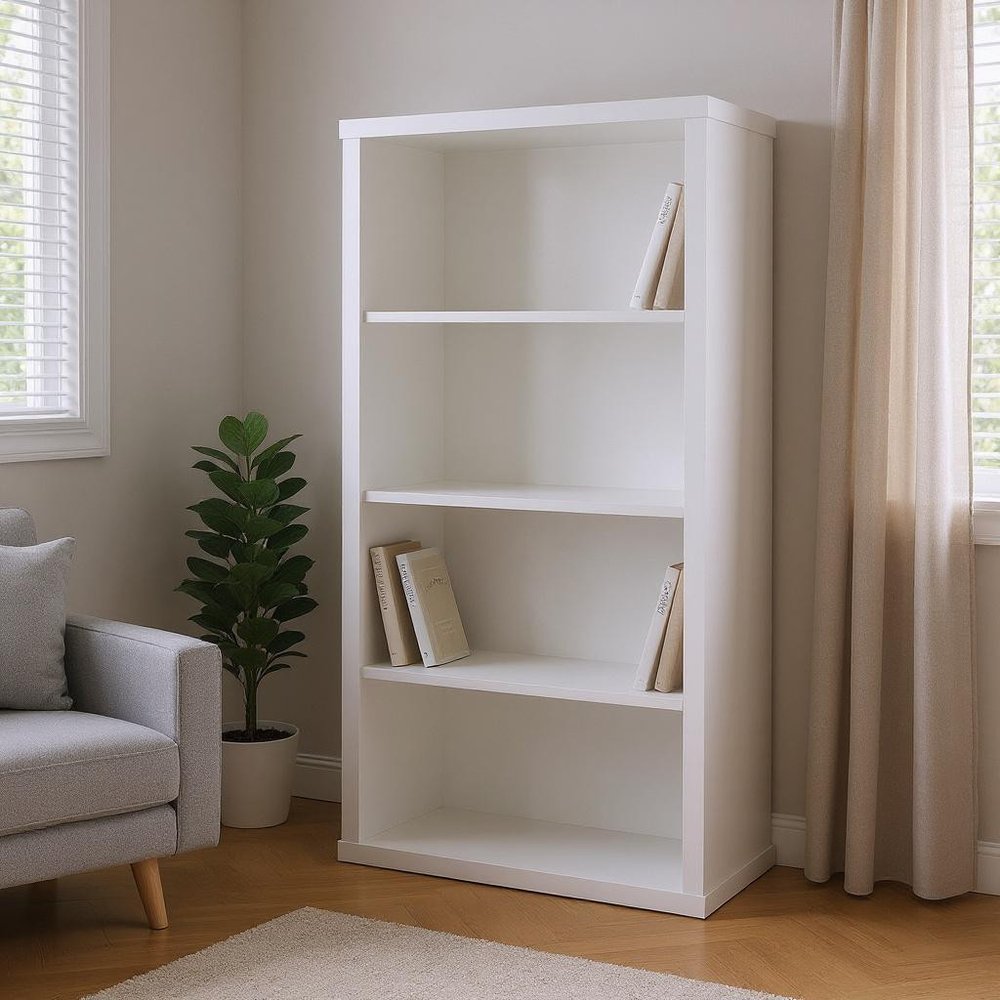 48" Taupe Distressed Wood Adjustable Four Tier Bookcase