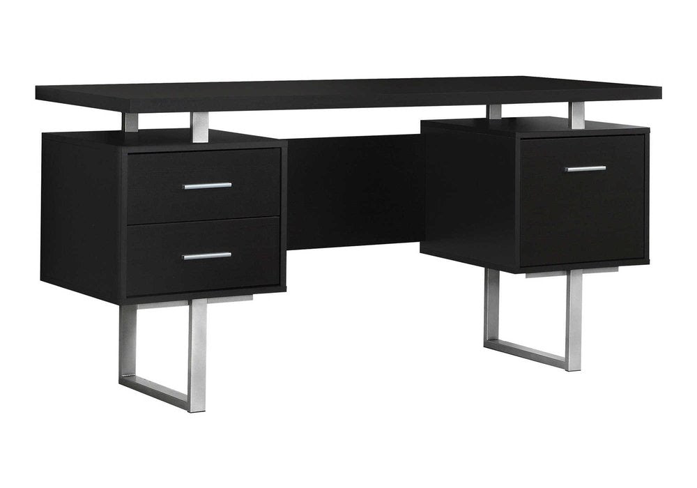 60" Brown and Silver Computer Desk With Three Drawers