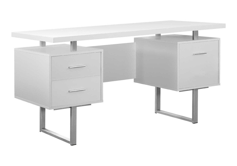 60" Brown and Silver Computer Desk With Three Drawers