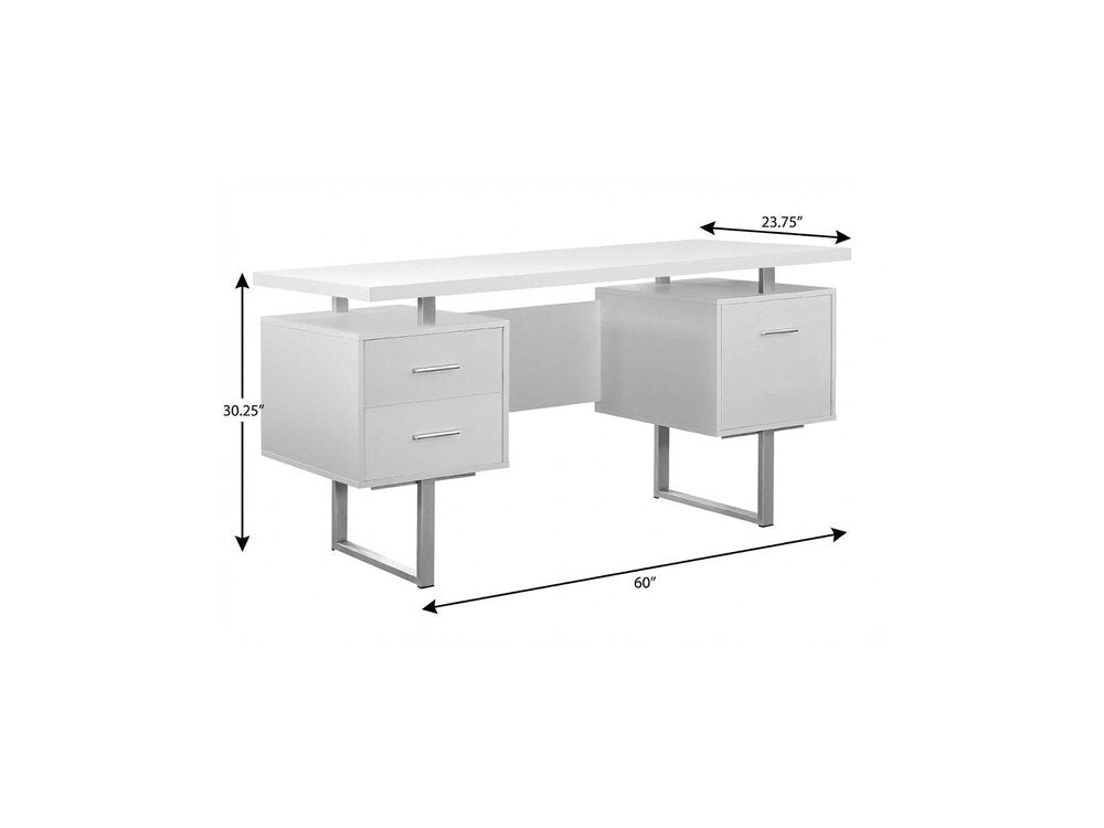 60" Brown and Silver Computer Desk With Three Drawers