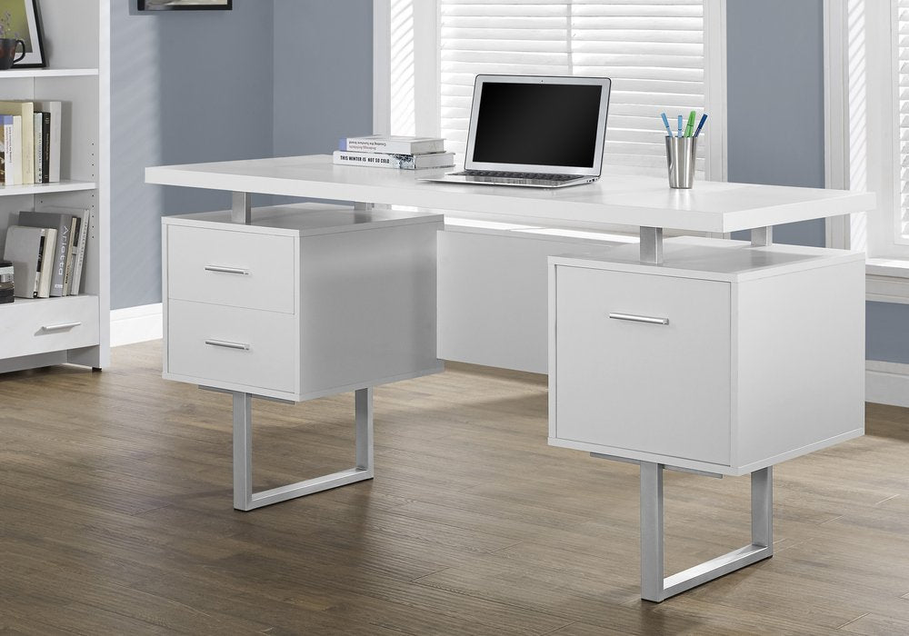 60" Brown and Silver Computer Desk With Three Drawers