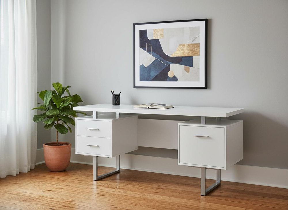 60" Brown and Silver Computer Desk With Three Drawers