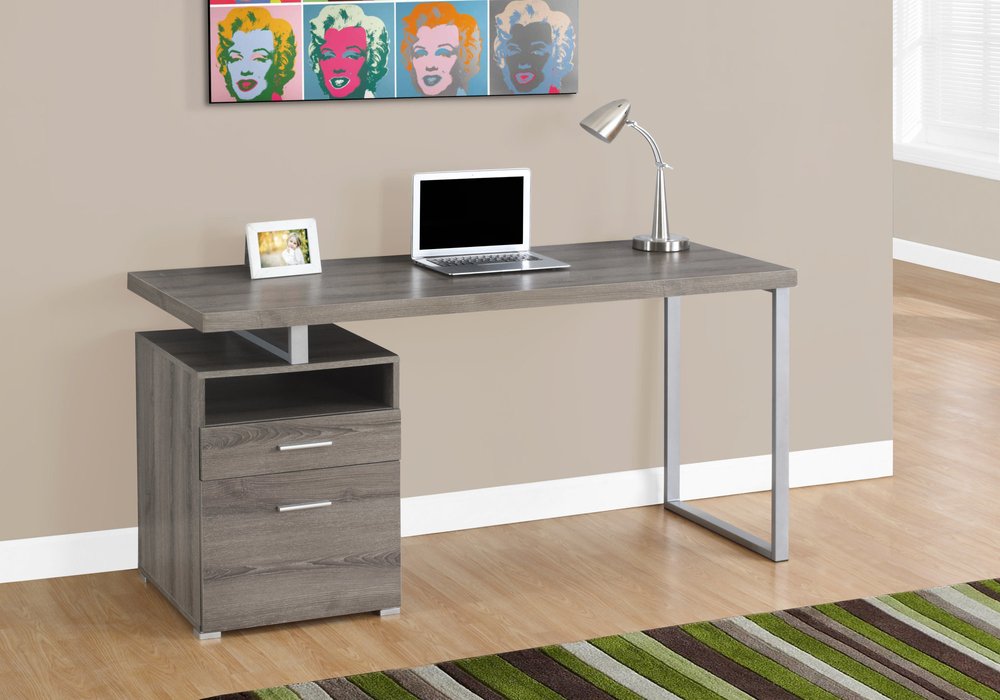 24" Dark Brown and Silver Computer Desk With Two Drawers