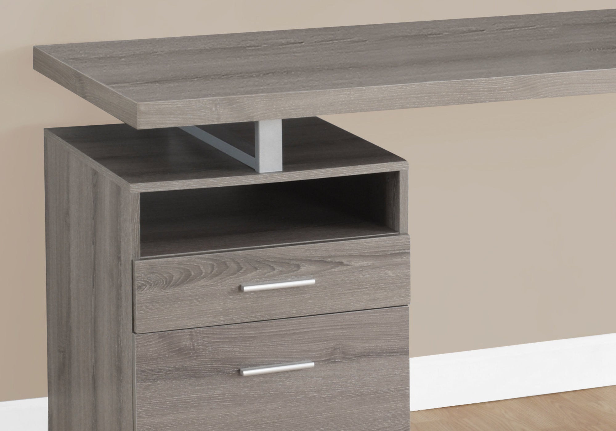60" Taupe and Silver Computer Desk With Two Drawers