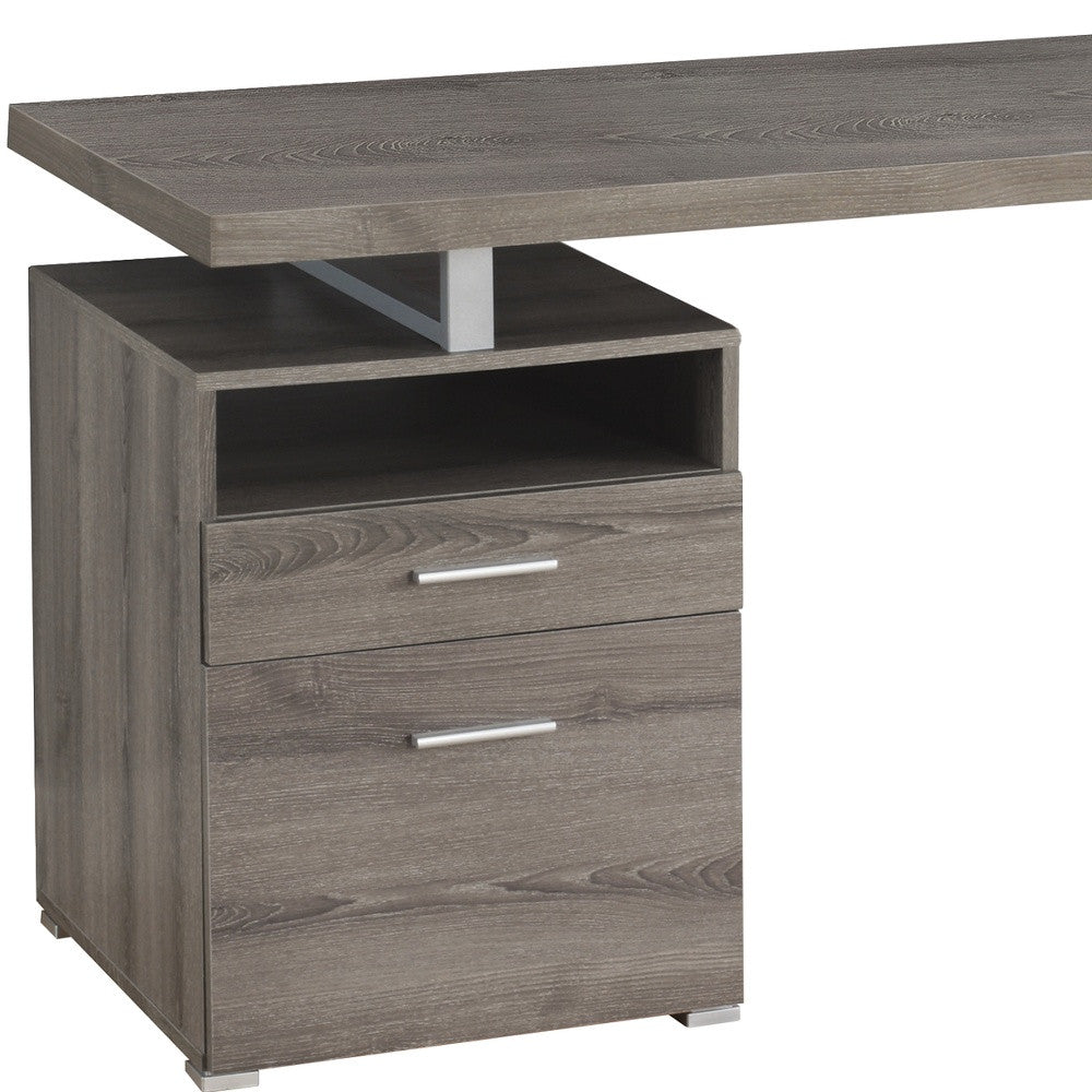 60" Taupe and Silver Computer Desk With Two Drawers