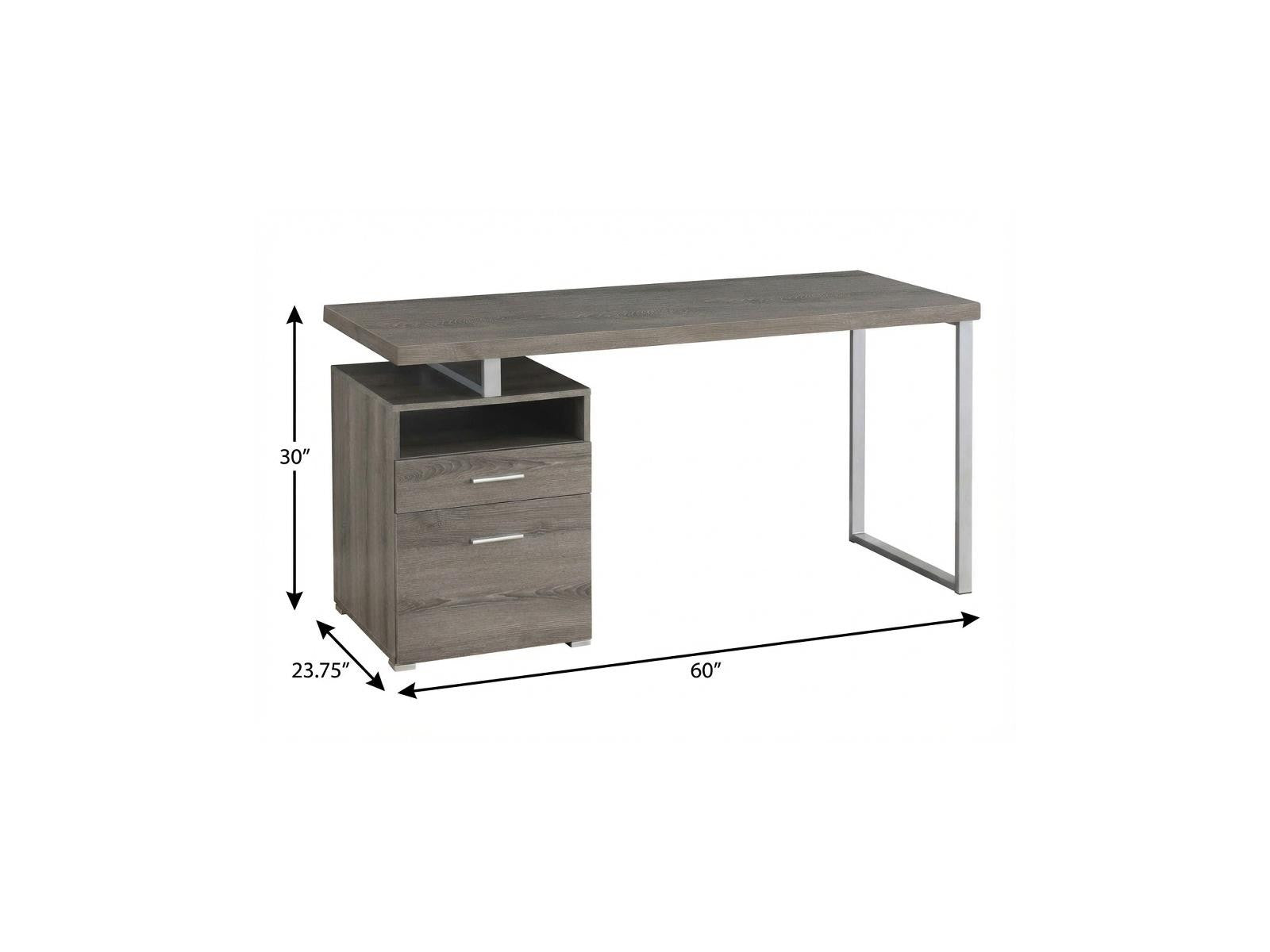 60" Taupe and Silver Computer Desk With Two Drawers
