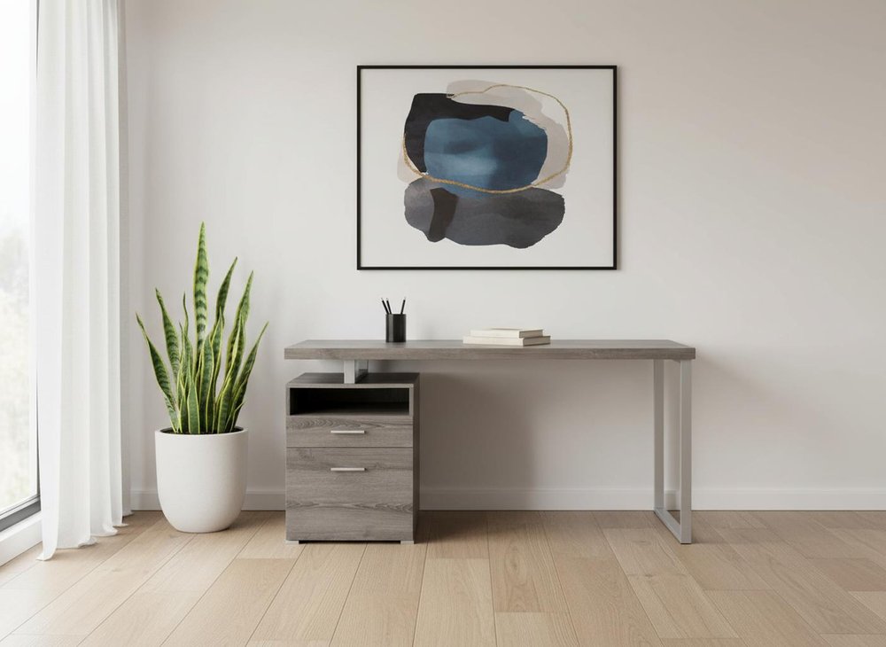 24" Dark Brown and Silver Computer Desk With Two Drawers