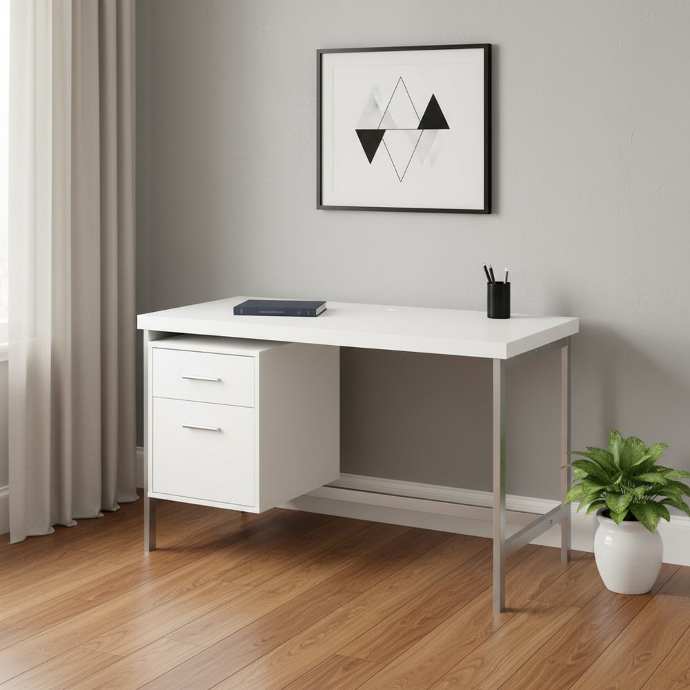 24" Gray and Black Computer Desk With Two Drawers