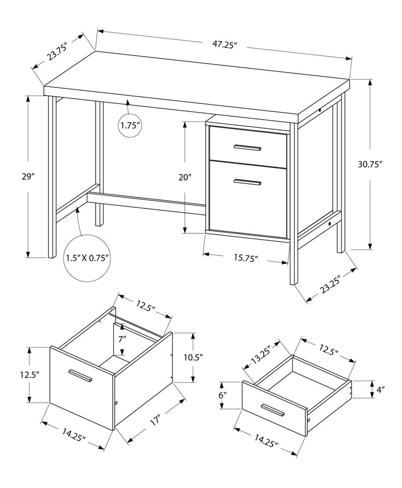 24" Gray and Black Computer Desk With Two Drawers