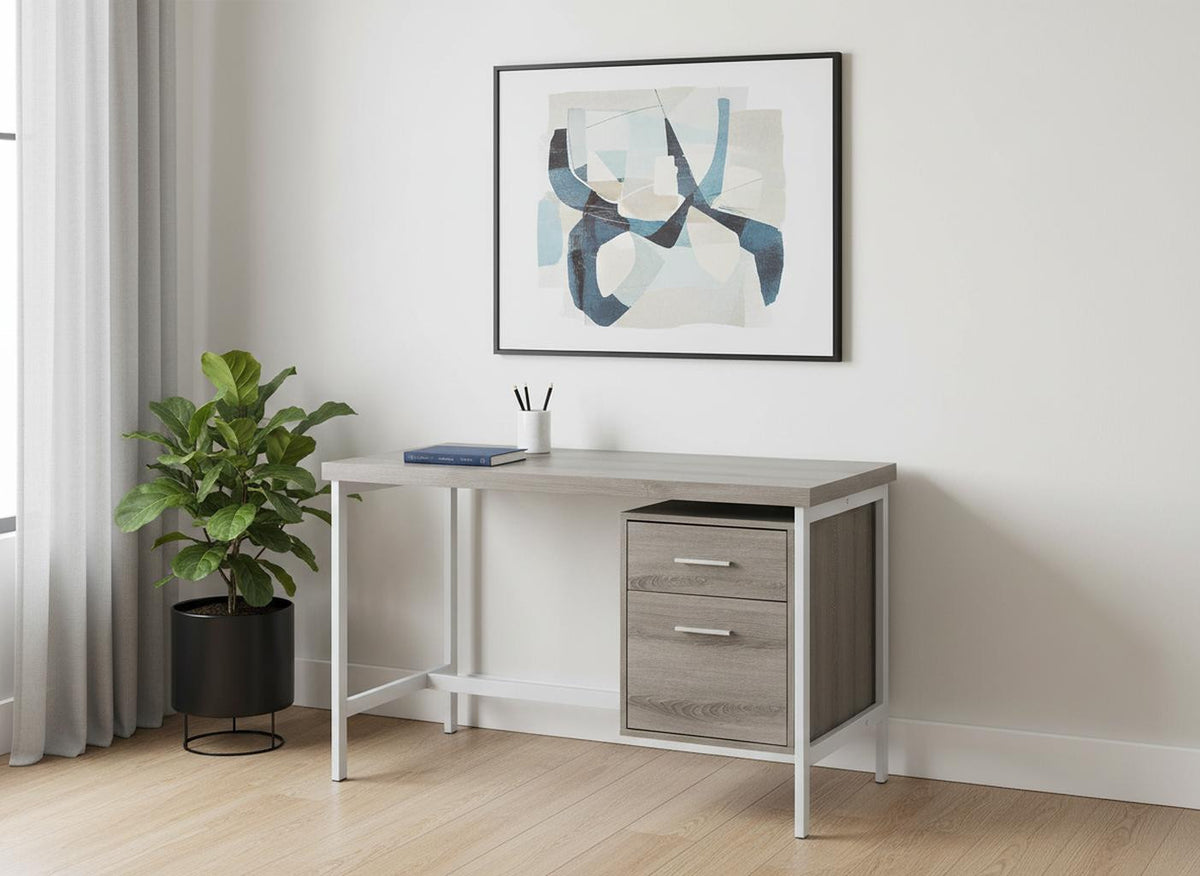 47" Taupe and Silver Computer Desk With Two Drawers