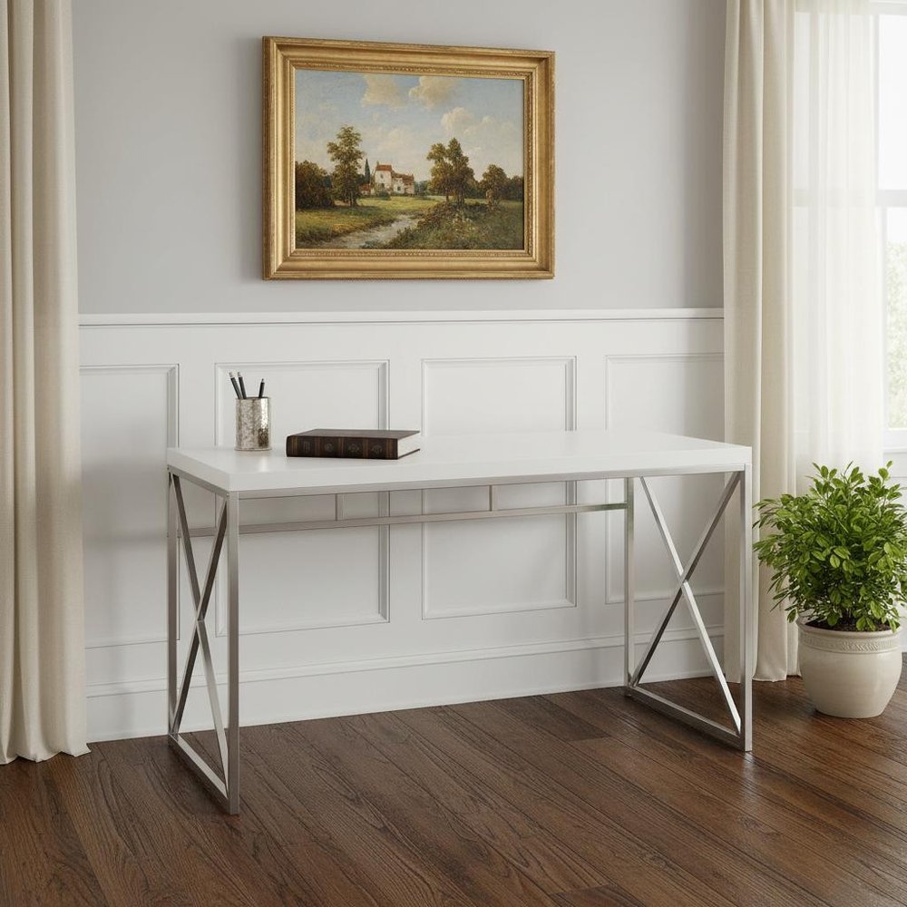 47" White and Silver Computer Desk