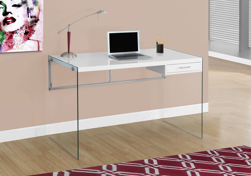 48" White and Clear Computer Desk