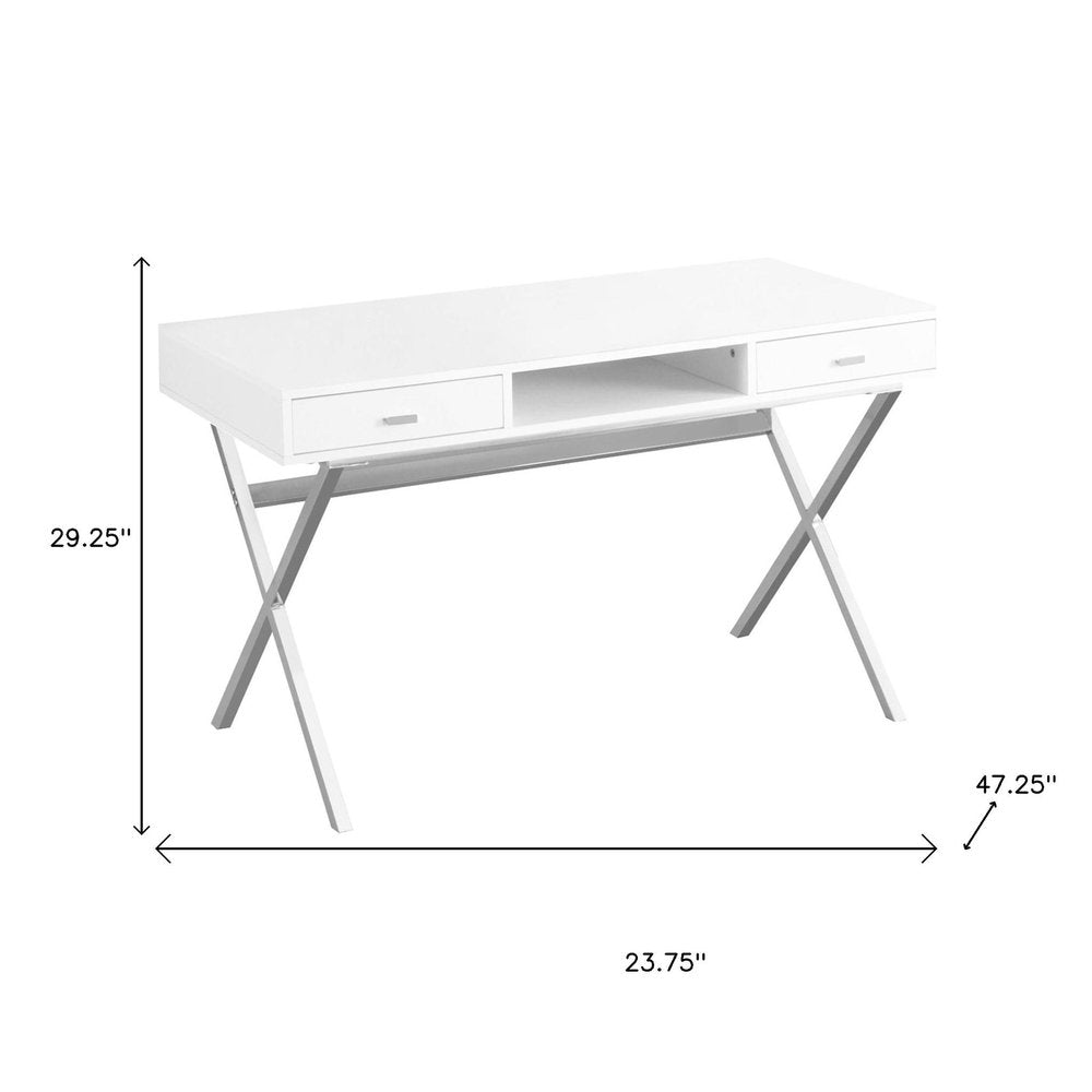 24" White and Silver Computer Desk With Two Drawers