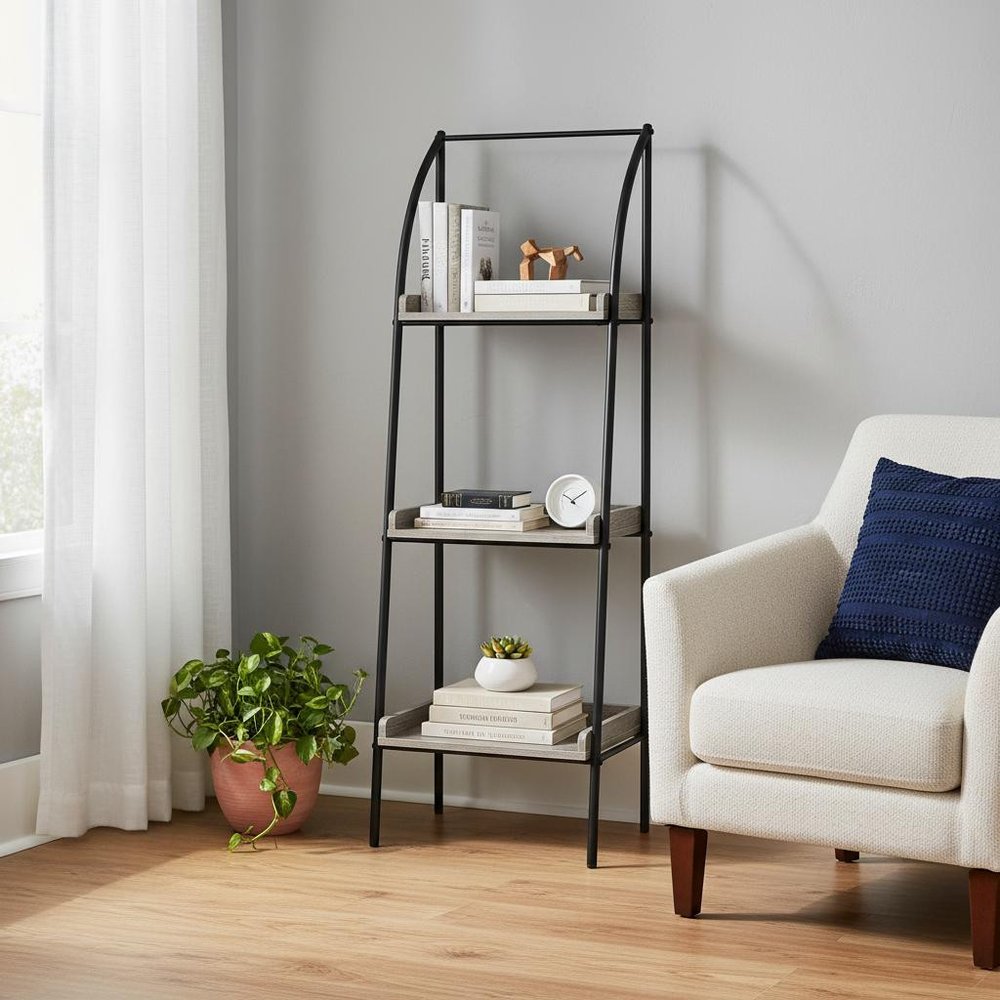48" Taupe Metal Etagere Bookcase