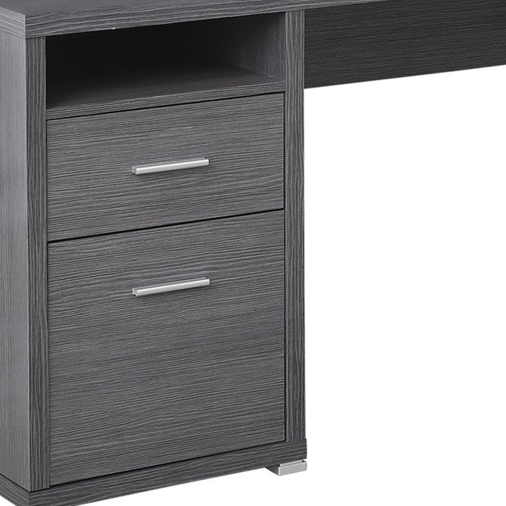 79" Gray and Silver L Shape Computer Desk With Two Drawers