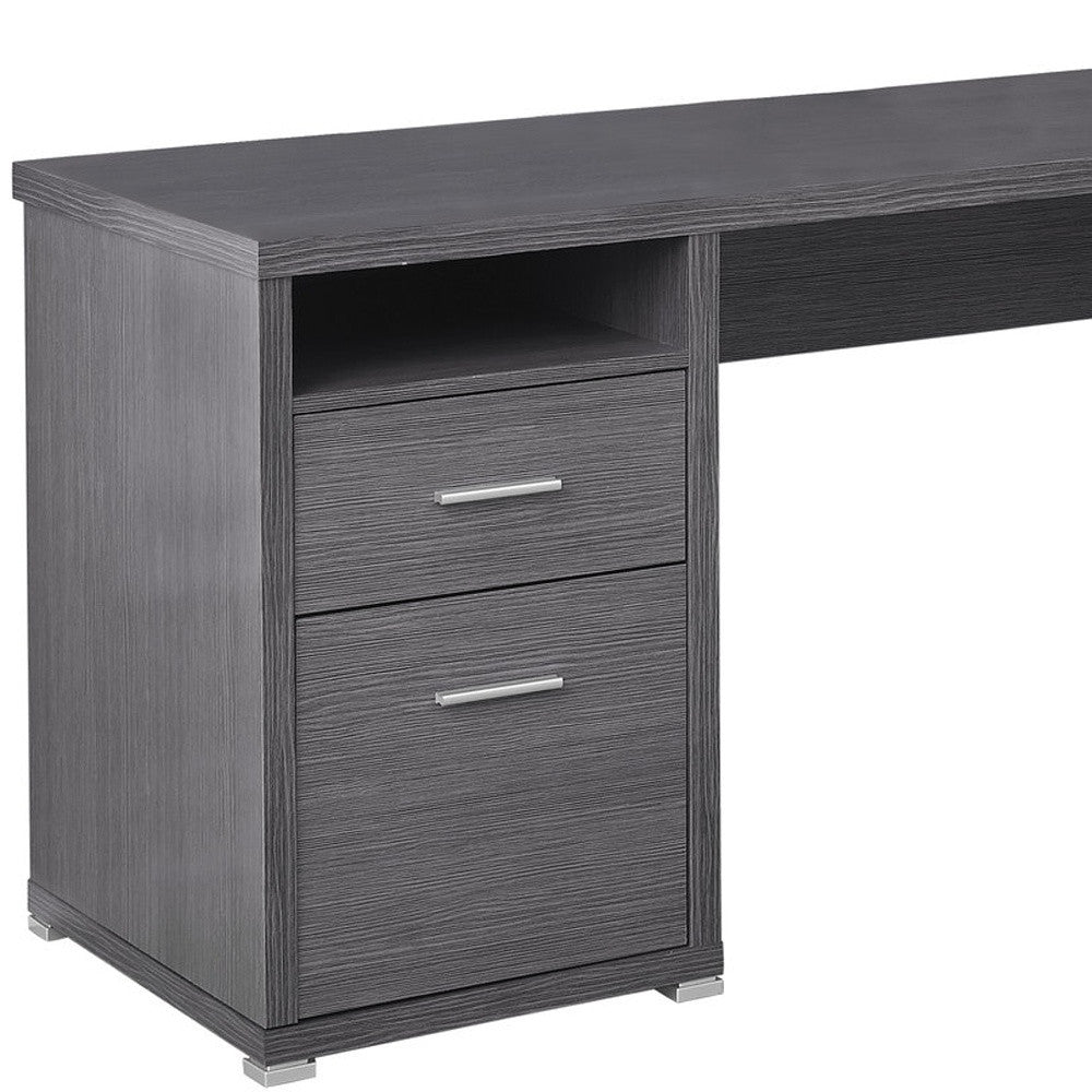 79" Gray and Silver L Shape Computer Desk With Two Drawers