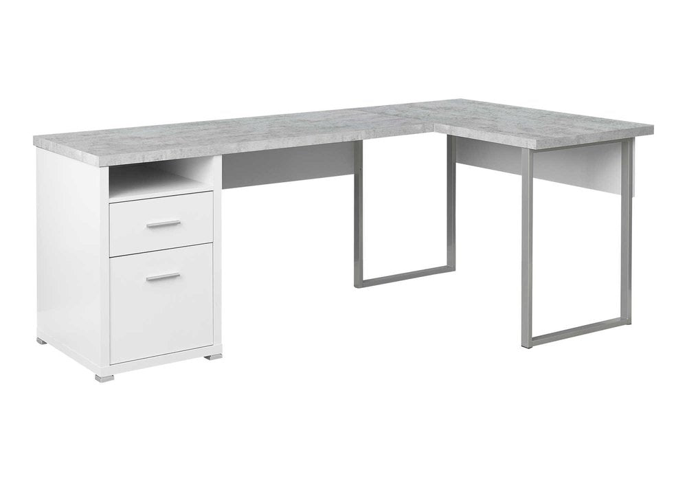 47" Taupe and Silver L Shape Computer Desk With Two Drawers