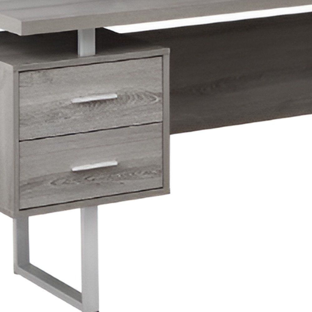 71" Brown and Silver L Shape Computer Desk With Three Drawers