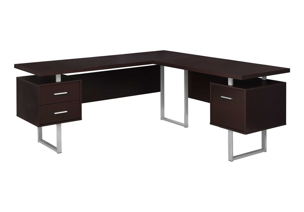 71" Gray and Silver L Shape Computer Desk With Three Drawers