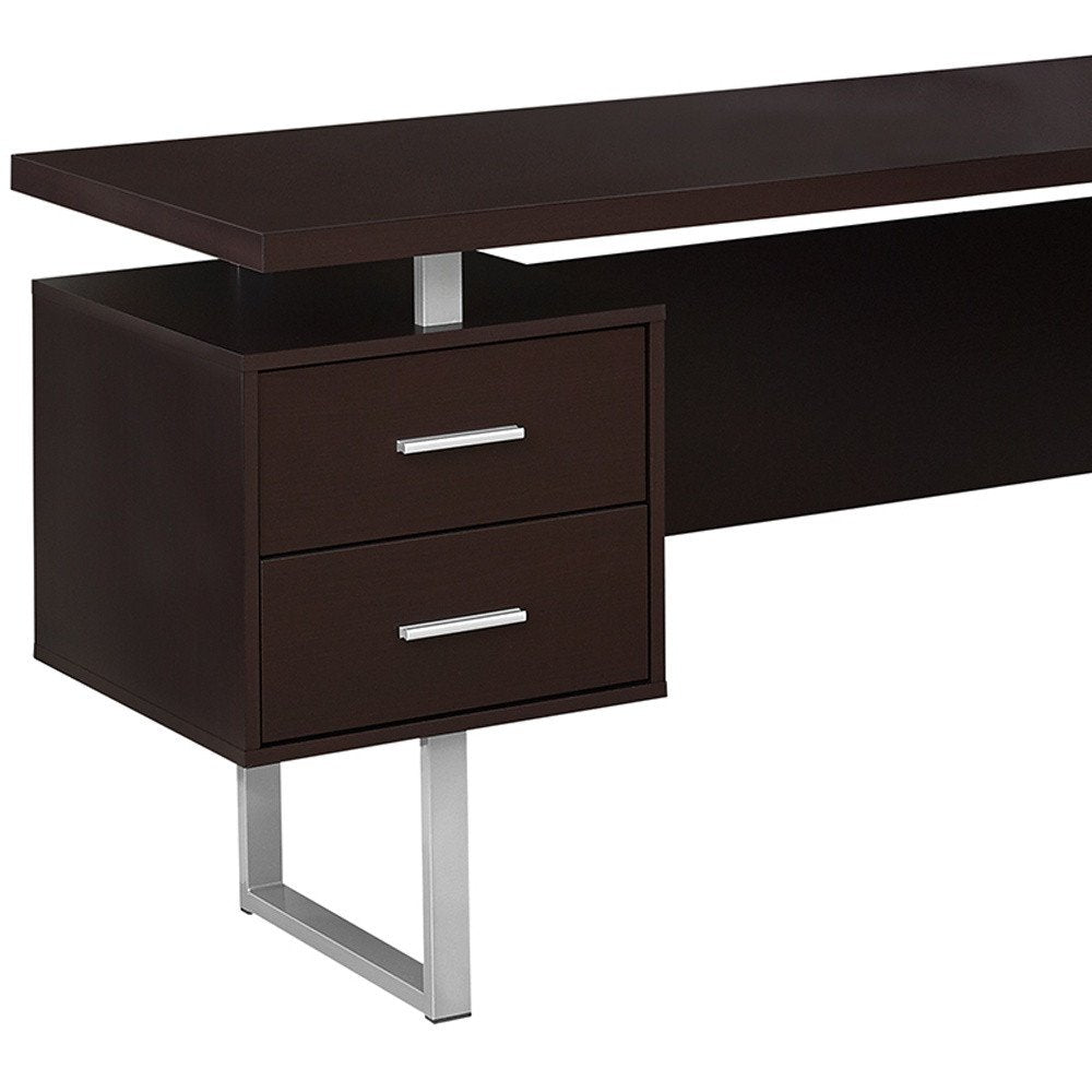71" Gray and Silver L Shape Computer Desk With Three Drawers