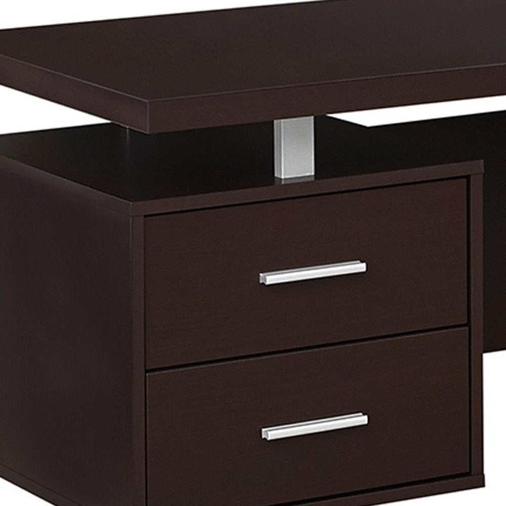 71" Taupe and Silver L Shape Computer Desk With Three Drawers