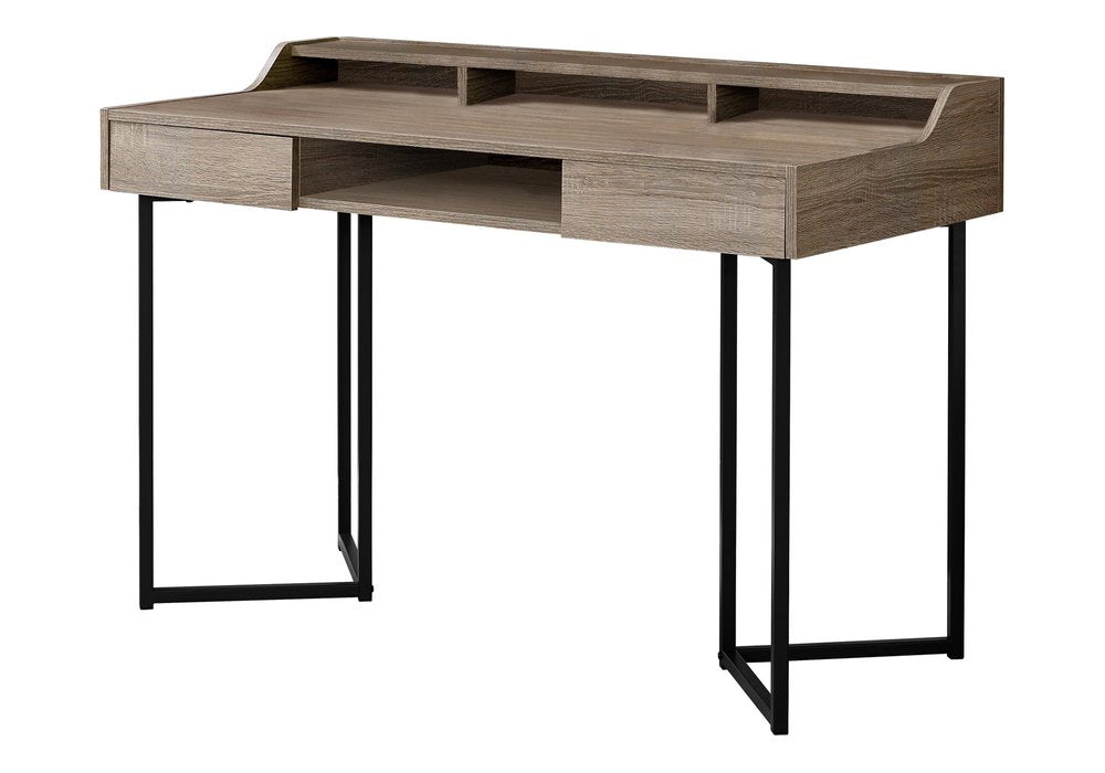 48" Taupe and Black Writing Desk With Two Drawers
