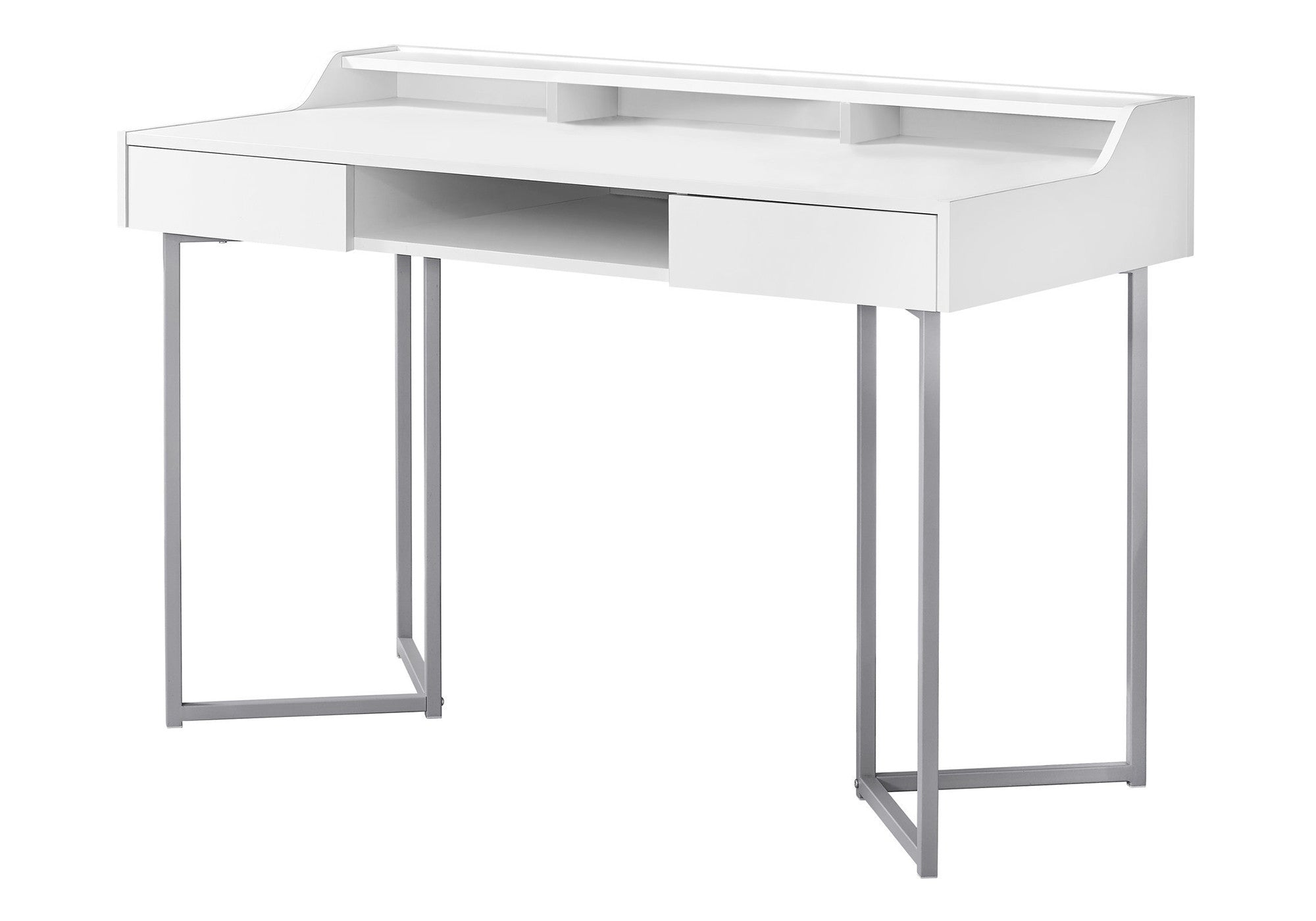 48" White and Silver Writing Desk With Two Drawers