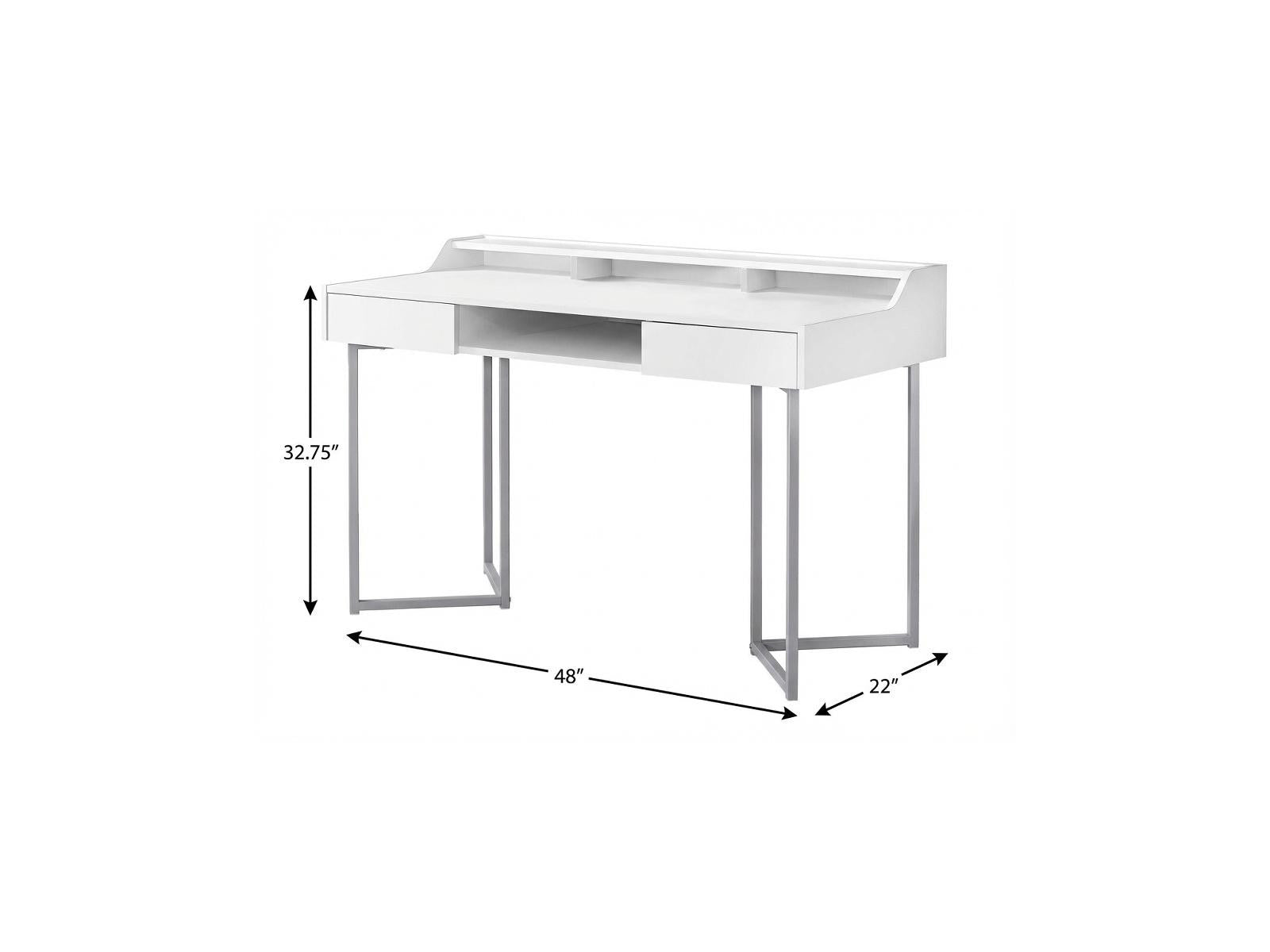 48" White and Silver Writing Desk With Two Drawers