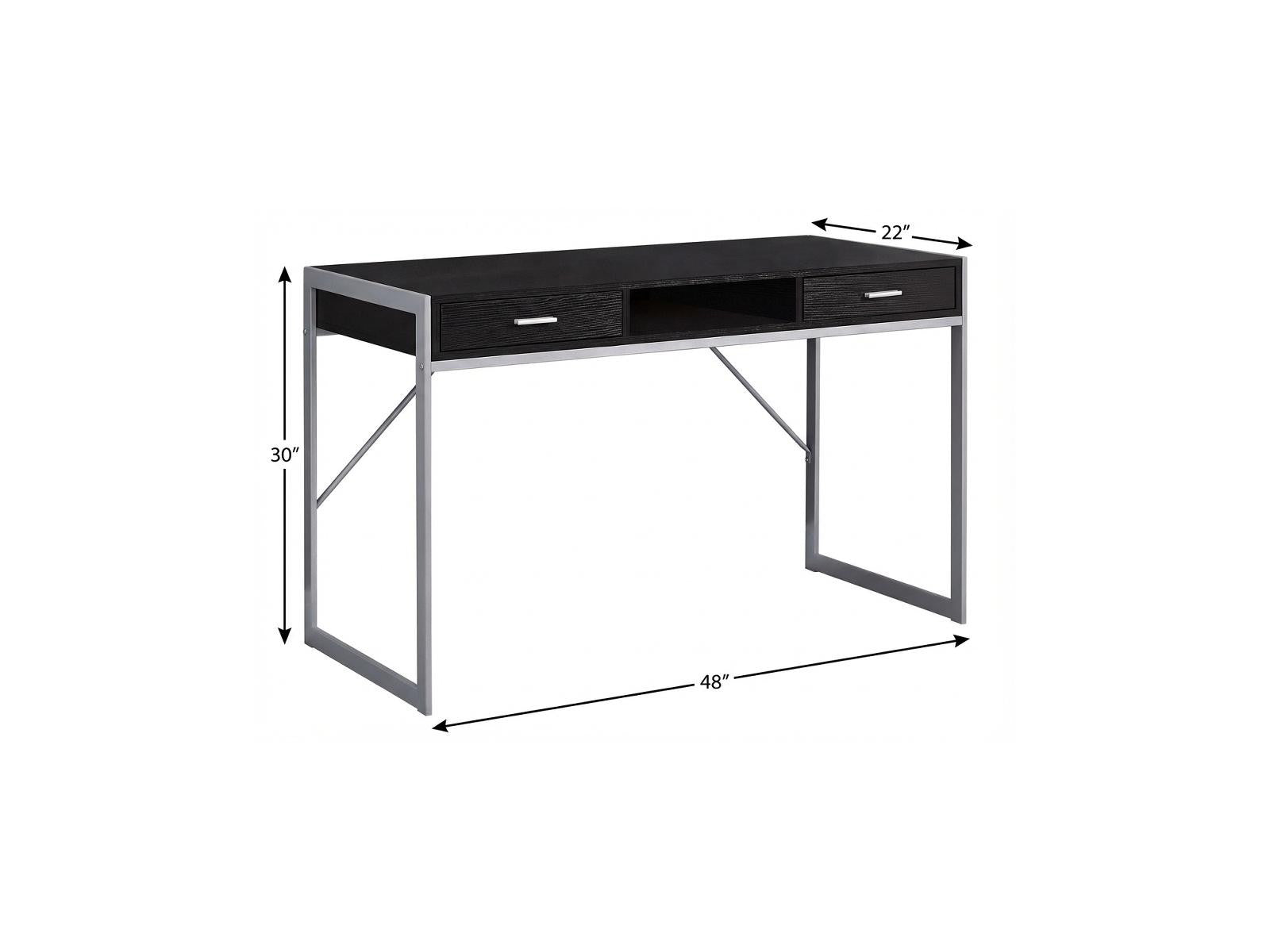 48" Dark Brown and Silver Computer Desk With Two Drawers