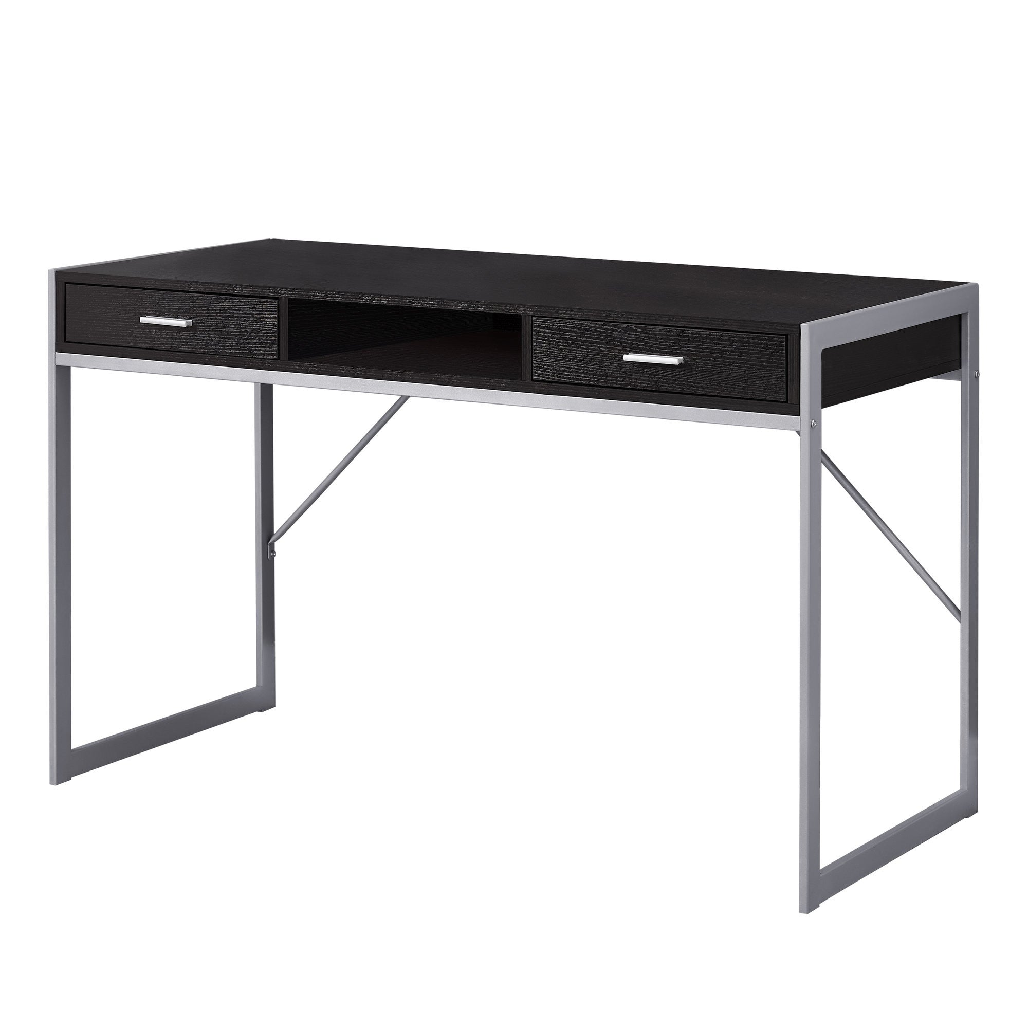 48" Dark Brown and Silver Computer Desk With Two Drawers