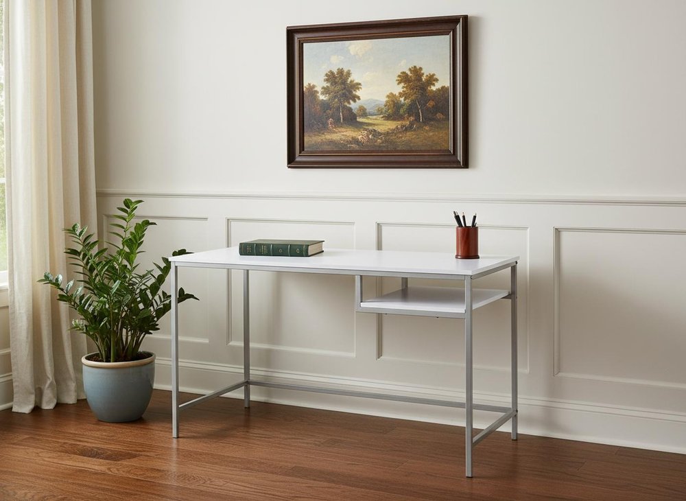 48" Taupe and Black Wood and Iron Computer Desk
