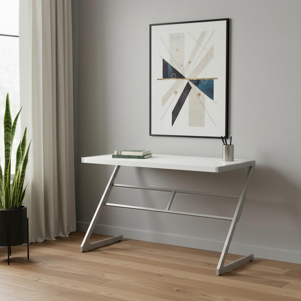 48" White and Silver Computer Desk