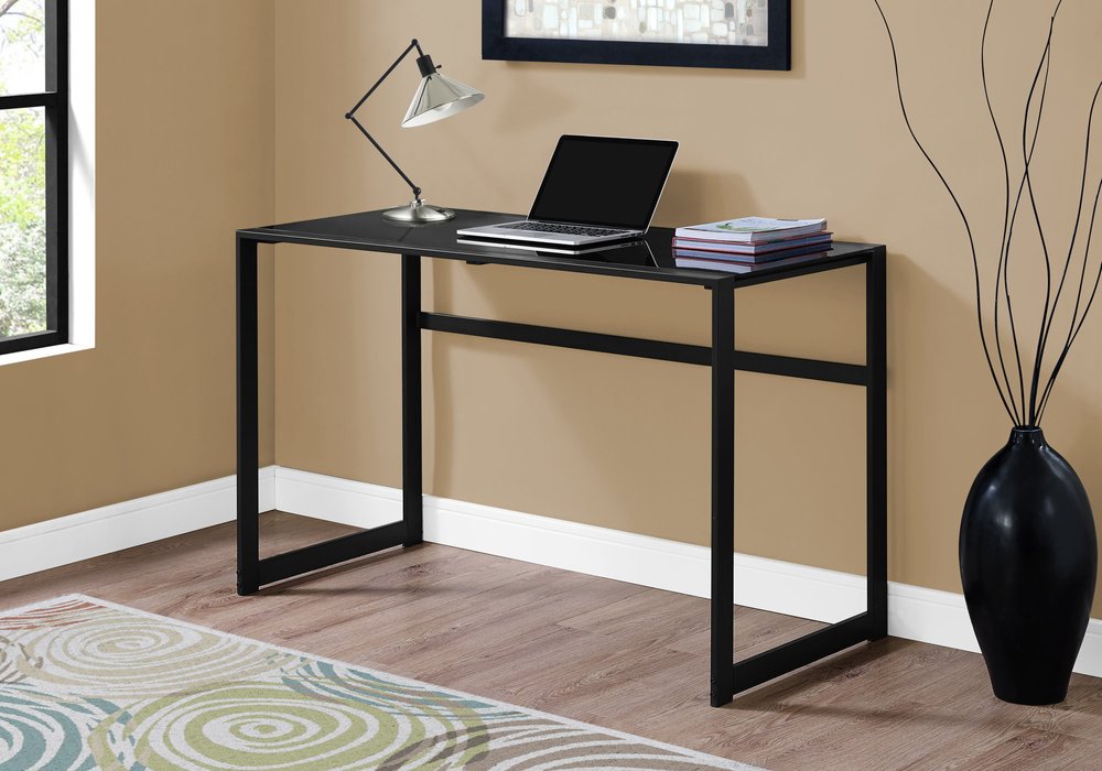 48" Black Glass Computer Desk